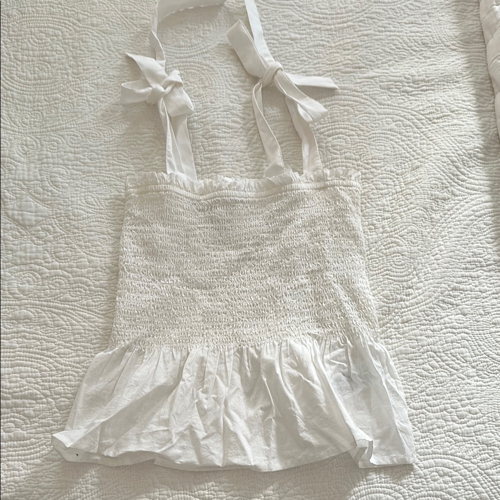 J. Crew White Ruffled Tie Front Tank Top